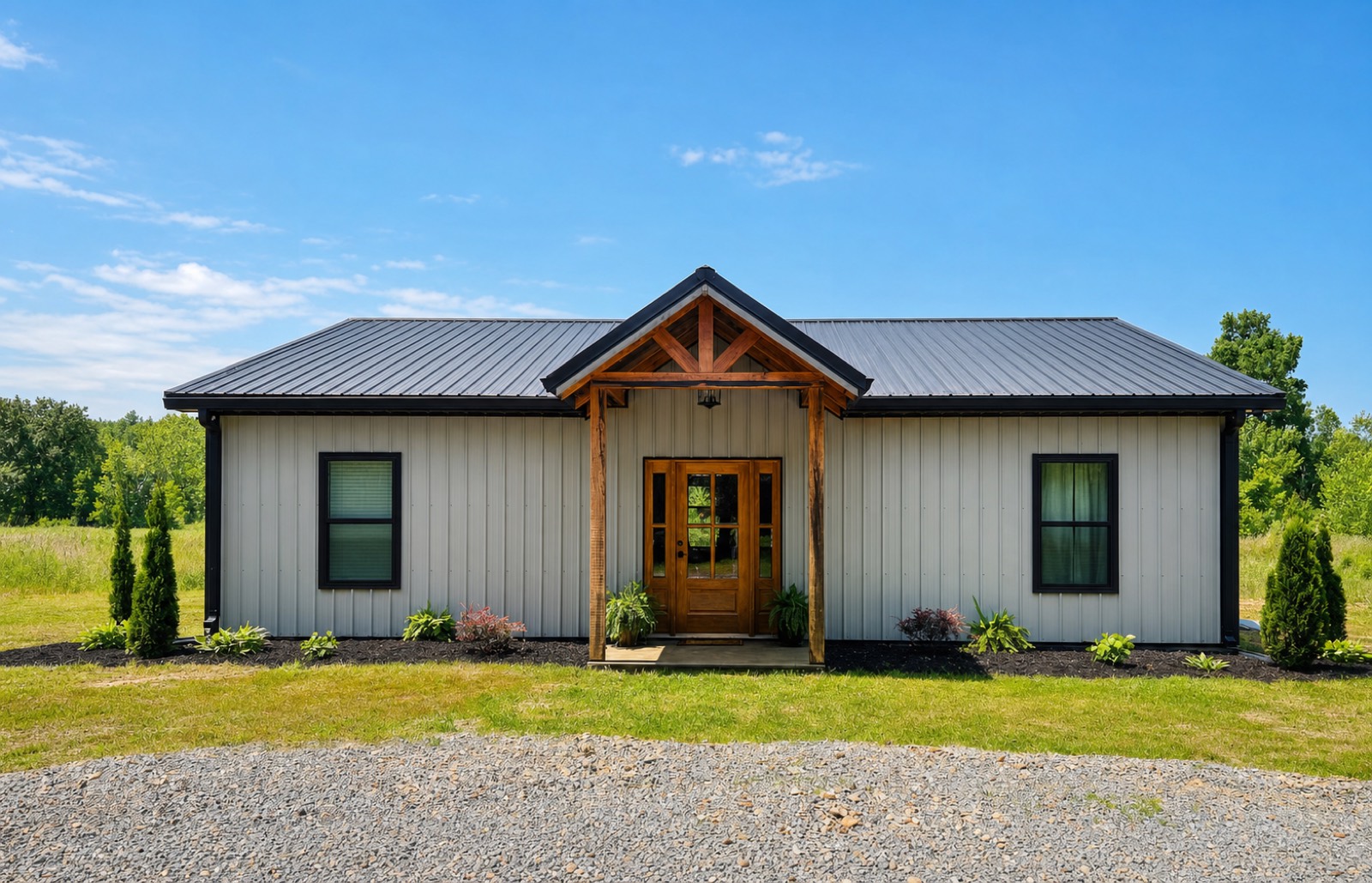 Creekside Pour House exterior with timber-frame porch