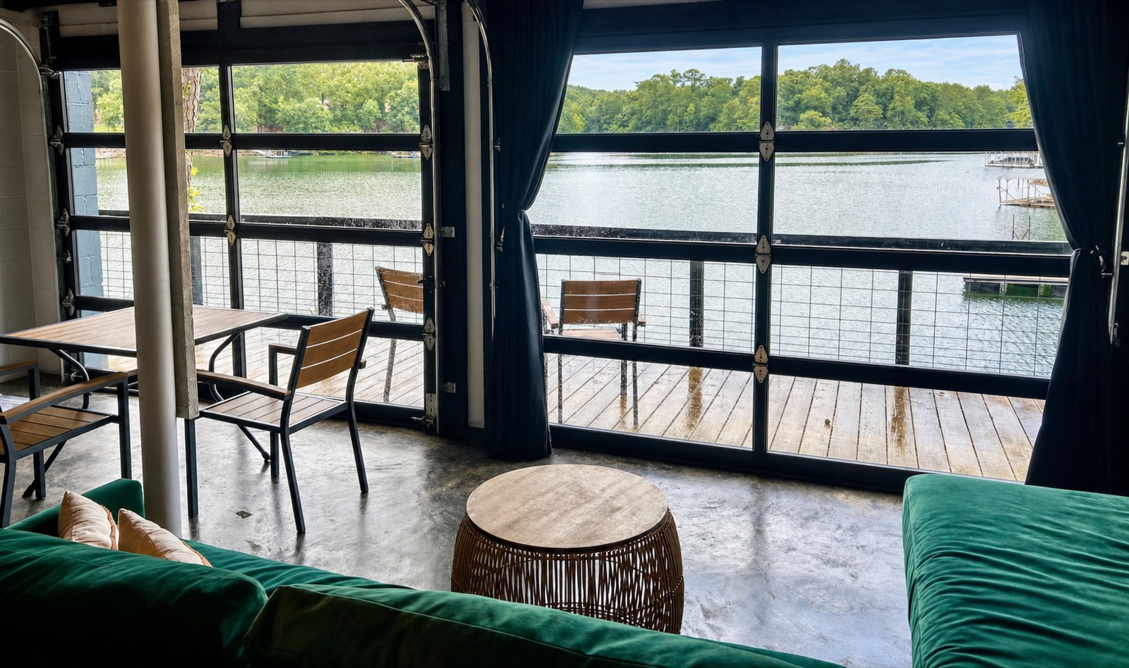 Guesthouse glass doors over the water