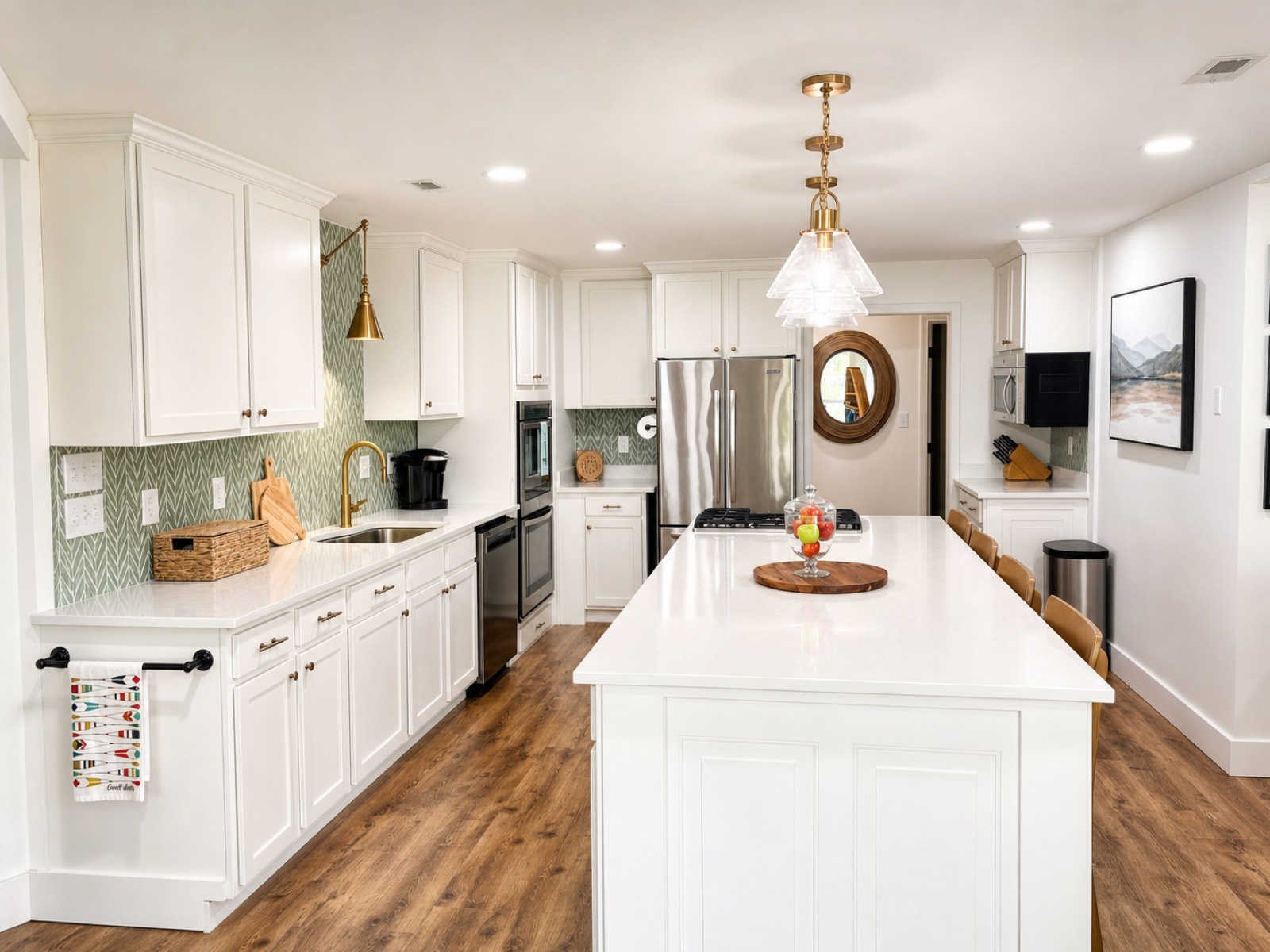 Remodeled kitchen with quartz island